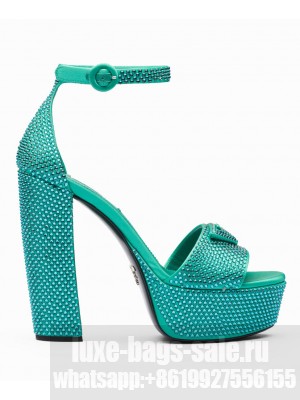 Prada Women's Satin Platform Sandals With Crystals 1XP53B Green