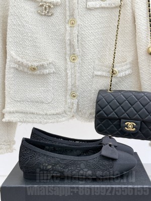 Chanel Lace & Grosgrain Ballet Flats with Bow Black 2025 