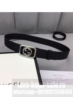 Gucci Calfskin Belt 35mm with Framed Interlocking G Buckle Black/Silver Collection