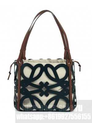 Loewe Small Anagram Cut-out Tote In Calfskin Black