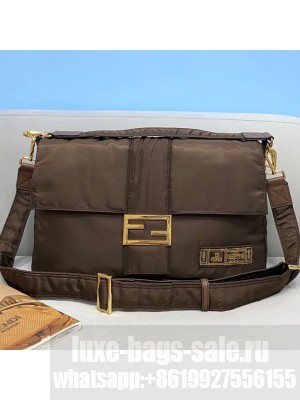 Fendi Men's Baguette Nylon Large Bag Coffee Brown  2021 Collection