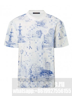 Louis Vuitton Women's Printed Cotton Pique T-Shirt Blue