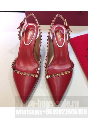 Valentino Heel 6.5cm Rockstud Slingback Pumps Sandals Red