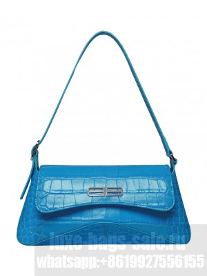 Balenciaga XX Small Flap Bag Crocodile Embossed Blue