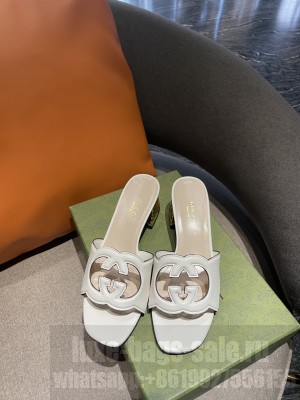 GUCCI 5.5CM INTERLOCKING G CUT-OUT SLIDE SANDALS WHITE 2022 COLLECTION
