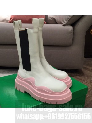 Bottega Veneta Tire Calfskin Mid-Calf Chelsea Boots White/Pink  2021 Collection