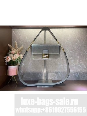 Fendi Baguette crystals and leather bag B0961 silvery