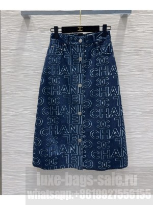 Chanel Women's Denim Skirt Dark Blue