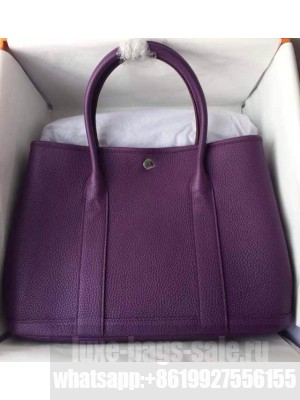 Hermes Leather Garden Party Medium Bag In Purple