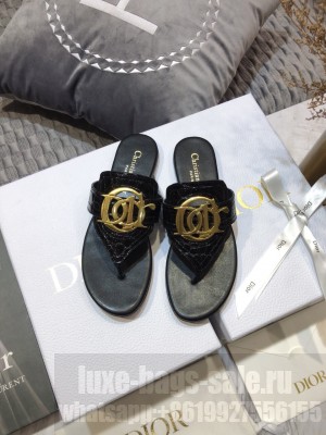 Christian Dior 30 MONTAIGNE Flip Black Calfskin sandals 2021 Collection