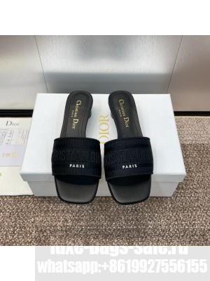 Christian Dior Dioriviera Dway Heel Slide Black Embroidered Cotton