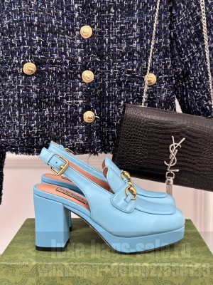Gucci Women's GG Horsebit Mule Blue Leather 