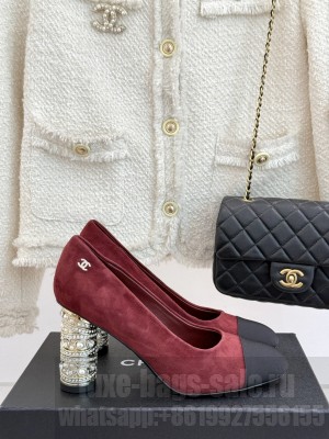 Chanel suede, Imitation Pearls, Strass & Metal Burgundy 8.5cm Pumps 2025
