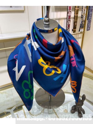 Chanel Women's Letter Logo Printed Square Scarf Blue