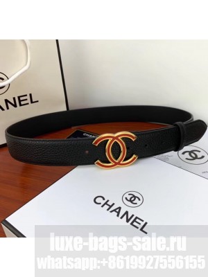 Chanel Width 3.4cm Grainy Calfskin Belt With Red Buckle Black 2020 Collection