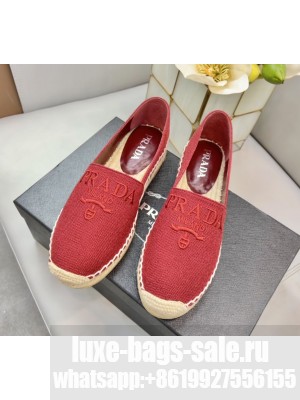 Prada Linen Logo Embroidered Espadrilles Flats 2022 Collection Red