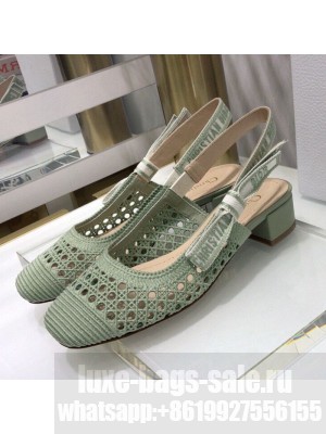 Dior x Moi Slingback Pumps 3.5cm in Green Cannage Embroidered Mesh Spring/Summer 2021 Collection