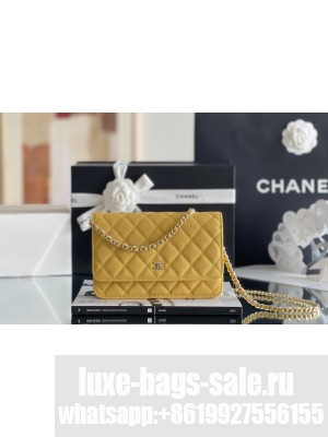 Chanel Grained Calfskin Classic Wallet on Chain WOC Yellow/Light Gold 2024 Top Quality