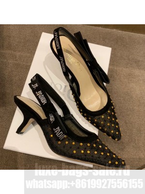 Dior J'Adior Slingback Pumps 6.5cm in Crystal Mesh Embroidery Black/Yellow Spring/Summer 2021 Collection