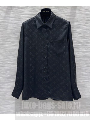 Louis Vuitton Women's Monogram Pattern Silk Shirt Black