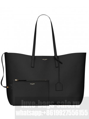 Saint Laurent Calfskin Monogram Shopping Tote Black