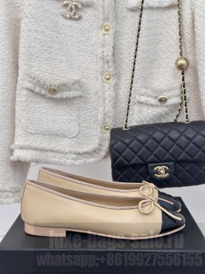 Chanel Ballet Flats 9cm Printed Lambskin & Patent Calfskin Beige,Black 2025