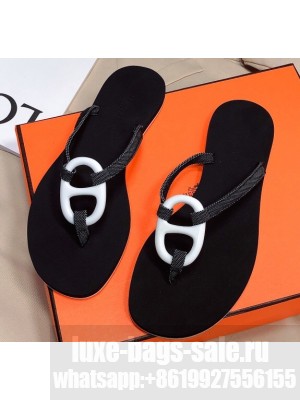 Hermes Kala Nera Chaine D'ancre Flip Flops Thongs Sandals Black/White