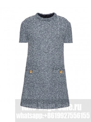 Valentino Women's Short Dress In Textured Tweed Denim Blue