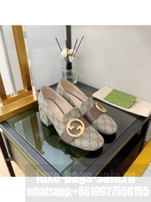 Gucci Women's Blondie pump Beige and ebony GG Supreme canvas