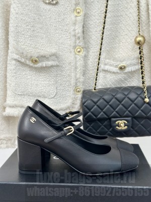 Chanel Women's 7cm Lambskin & Grosgrain Mary Janes Pumps Black