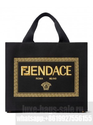 Fendi Fendace Logo Medium Tote Bag Black