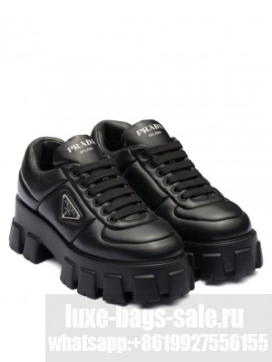 Prada Women's Soft Padded Nappa Leather Lace-up Shoes Black