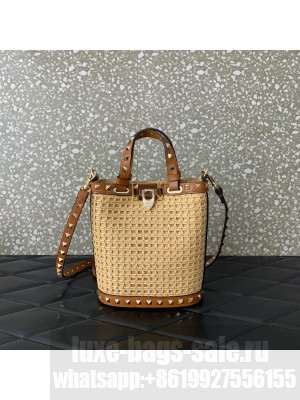 VALENTINO VLOGO SIGNATURE RAFFIA Shoulder Bag 0314 brown