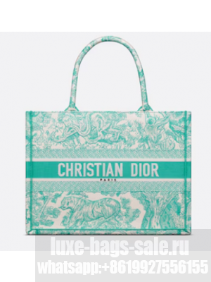 Medium Dioriviera Dior Book Tote Aquamarina Toile de Jouy Embroidery M1296ZTD