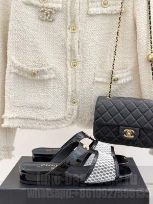 Chanel Mesh Flat Mules CC logo black 2025