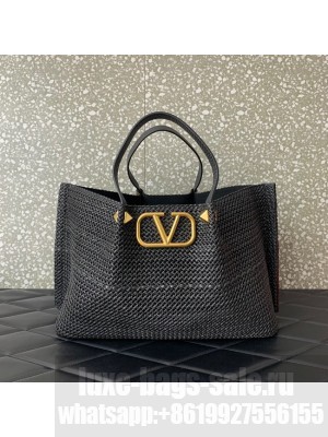 VALENTINO Medium RAFFIA MACRAME Shoulder Bag 0330L black