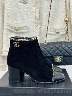 Chanel Women's Calfskin & Suede With Chain Boots Black