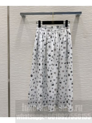 Chanel Women's Floral Skirt White