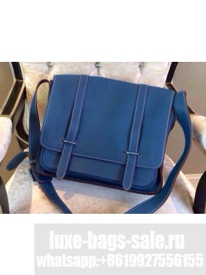 Hermes Steven 35cm Men'S Blue Original Leather Bag