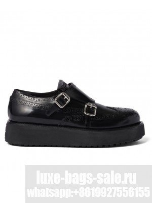 Miumiu Women's Brushed Leather Monk Strap Flatform Brogues 5E176E Black