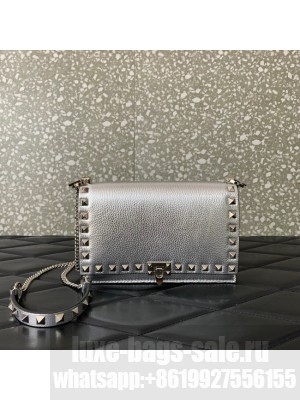 VALENTINO Rockstud calfskin chain bag SHI16 silver