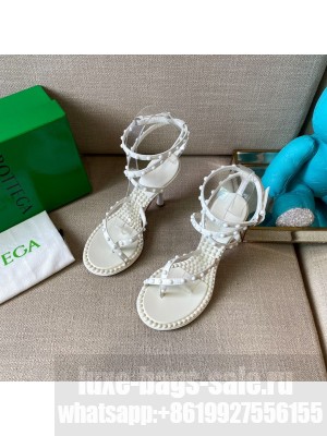 Bottega Veneta Dot Leather Ankle Wrap Sandals 9cm White 2021 Collection