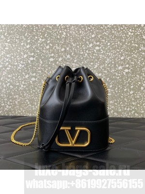 VALENTINO VLOGO SIGNATURE Lambskin Mini Bucket Bag FI16 black