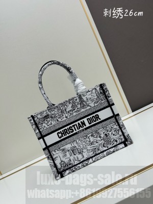 SMALL DIOR BOOK TOTE White and Black Paris Allover Embroidery M1296ZRf gray