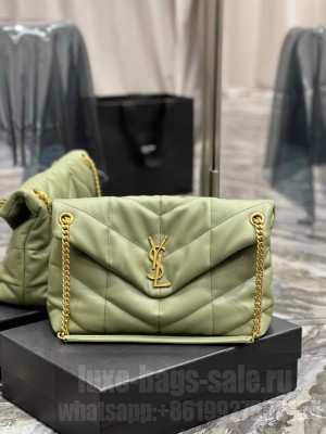 Yves Saint Laurent LOULOU PUFFER MEDIUM BAG IN QUILTED CRINKLED MATTE LEATHER Y577475 LIGHT GREEN