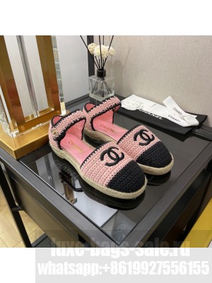 CHANEL BRAIDED KNIT ESPADRILLES SANDALS G38736 PINK/BLACK  2022 Collection 
