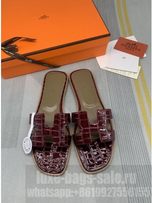 Hermes Oran Stone Embossed Leather Flat Slide Sandals 096 2022 Collection