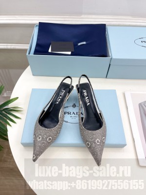 Prada Pointed Toe Varnished heel 35mm lizard Calfskin Slingbacks Sandals