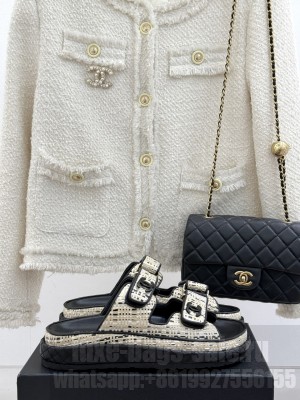 Chanel Velcro Beach Slide Sandals White/Black 2025