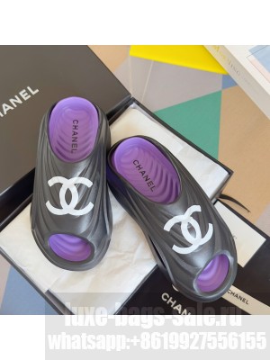 Chanel Unisex Slide Sandals Black/Purple